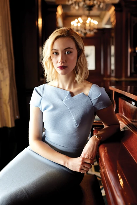 Sarah Gadon actress women blue eyes blonde dress