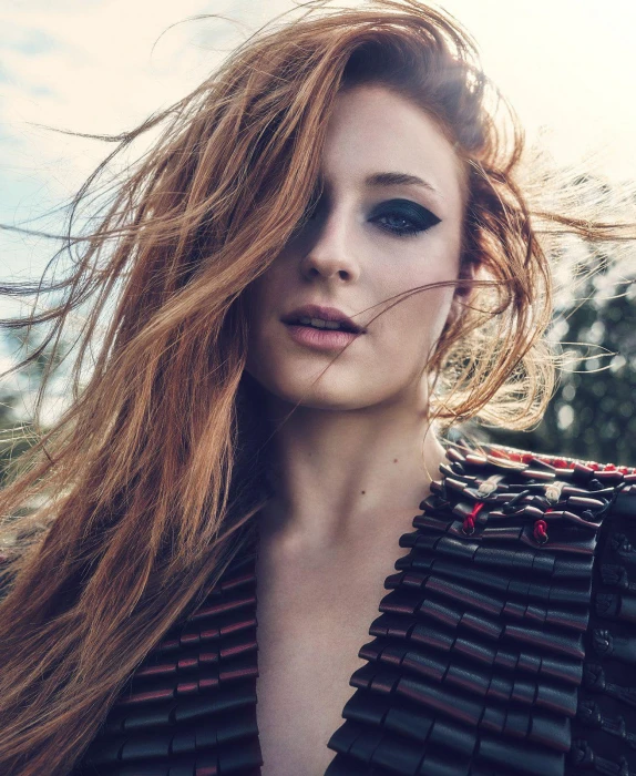 Sophie Turner women actress blue eyes makeup outdoors