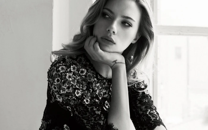 Scarlett Johansson actress portrait monochrome window face