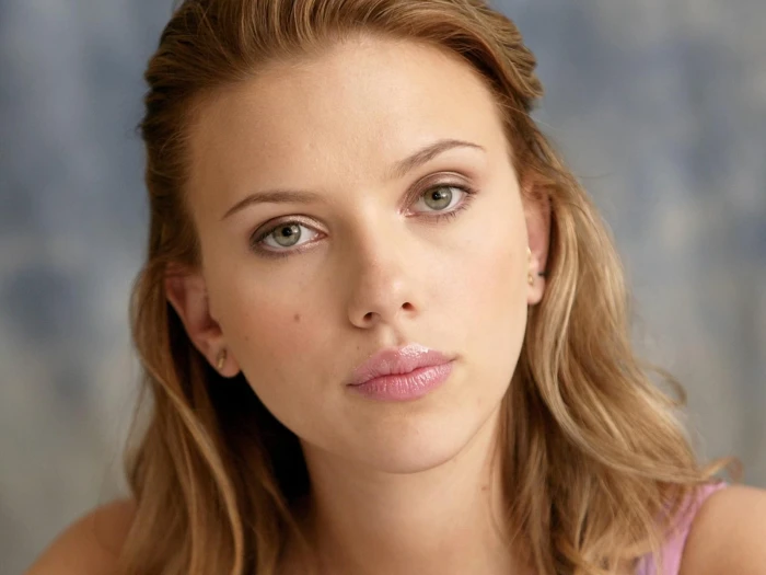 Scarlett Johansson face pink lipstick actress women portrait