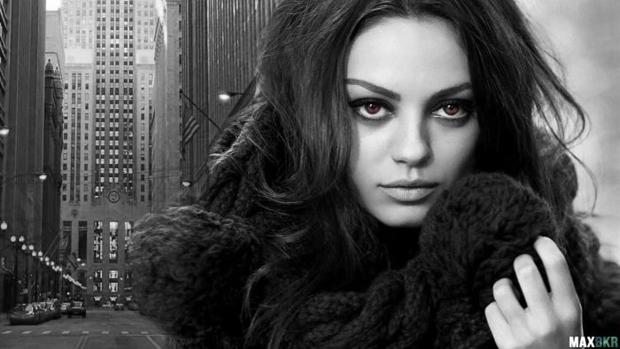 woman's scarf Mila Kunis actress women monochrome selective coloring