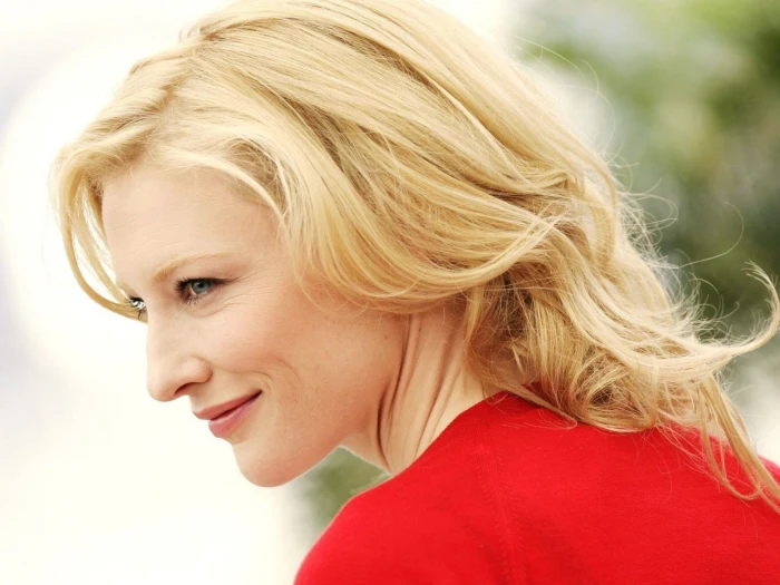 women Cate Blanchett blonde blue eyes face actress looking away