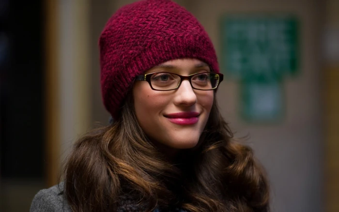 women Kat Dennings actress glasses face blue eyes with