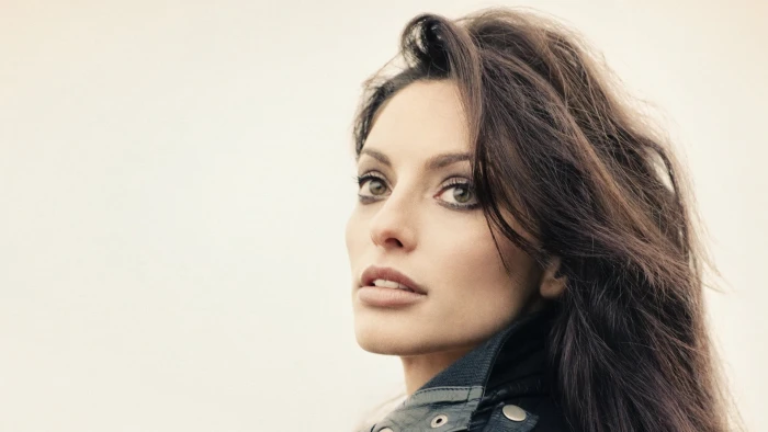 women's black leather jacket Erica Cerra brunette actress