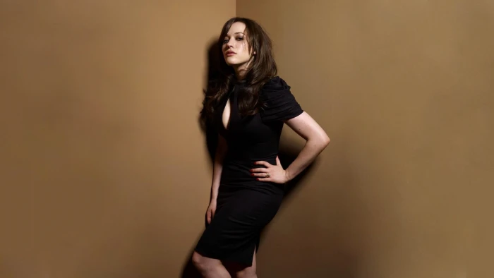 women's black mini dress Kat Dennings actress brunette long hair