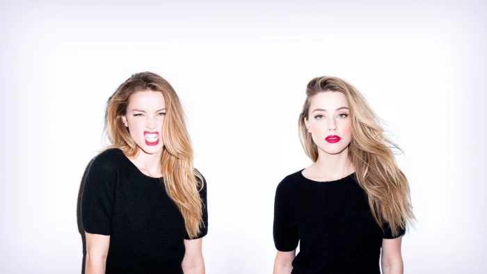 women's black scoop neck shirt Amber Heard celebrity actress