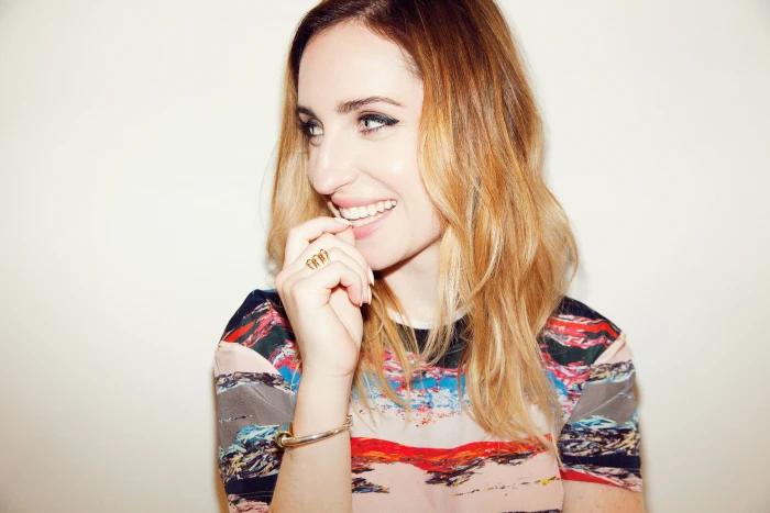 women Zoe Lister Jones bracelets actress portrait smiling 2k