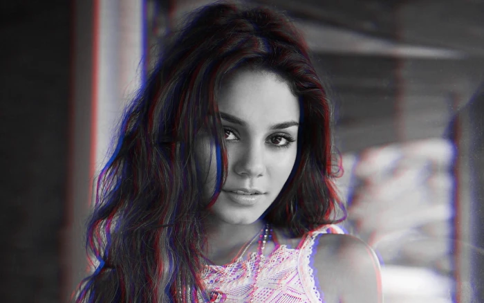 women's pink and white floral dress anaglyph Vanessa Hudgens