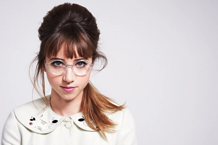 Zoe Kazan women with glasses actress simple background studio shot