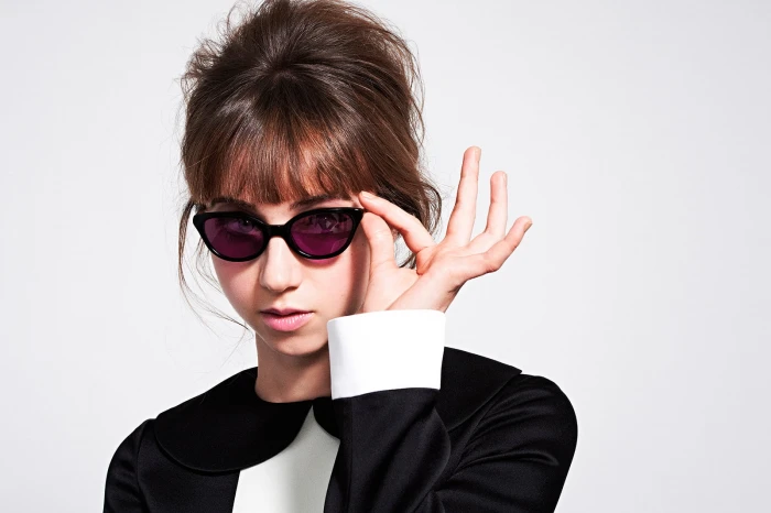 Zoe Kazan women with glasses actress simple background studio shot