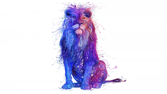 Lion studio shot white background indoors blue 2k 4k 5k 8k