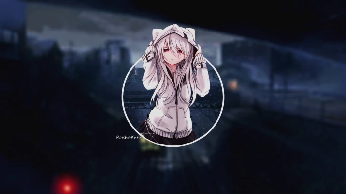 px anime Anime Girls Cat Girl city Gray Hair Jacket Long Red Eyes Art Dress HD 2k