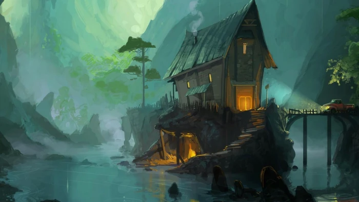 px architecture artwork bridge building car digital art fantasy Art house Lights mist moun Anime Cowboy Bebop HD 2k