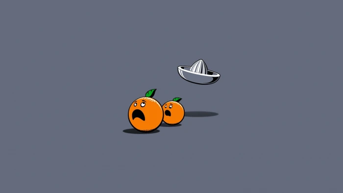 two oranges illustration minimalism digital art humor simple background 2k