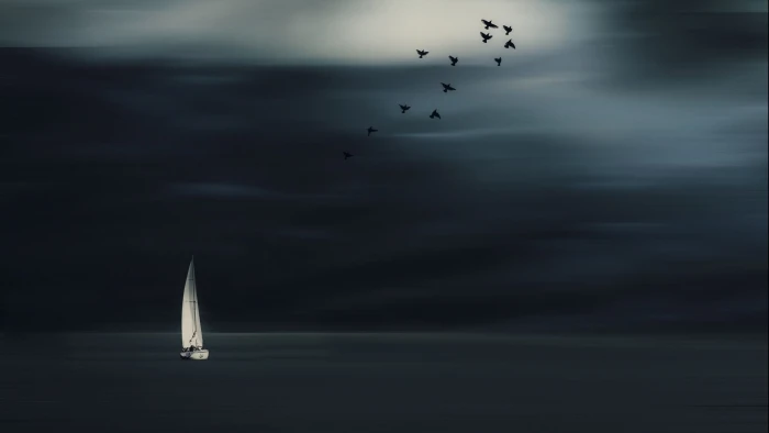 white sailboat nature landscape minimalism horizon sailing ship 2k