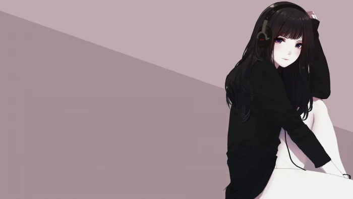 black haired woman wearing headphones wallpaper anime artwork 2k