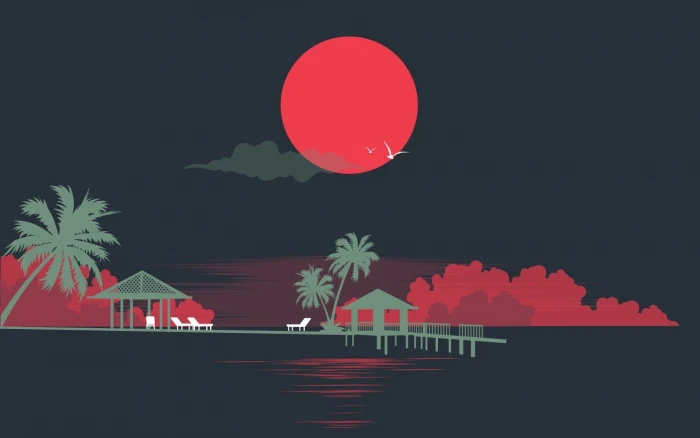 illustration of red moon digital art artwork minimalism gray background
