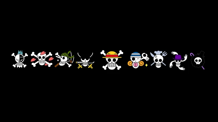 One Piece logo anime skull black background copy space studio shot 2k