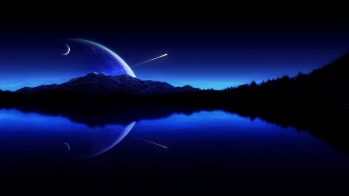 water blue night lakes sillhouette Nature Lakes HD Art 2k