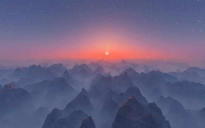 mountains under blue sky mist landscape nature sunset stars