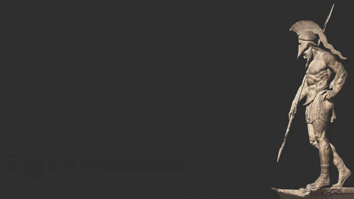 gladiator statue Greek dark Spec Art simple background 2k