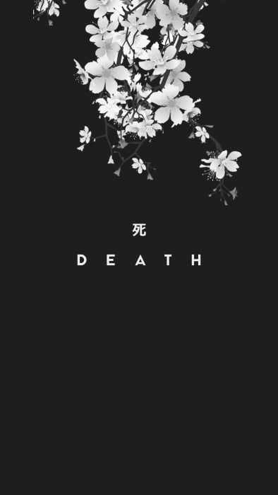 black background with text overlay death dark kanji Japan
