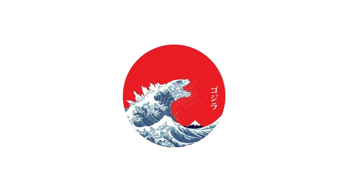 blue waves Japan flag illustration The Great Wave off Kanagawa 2k
