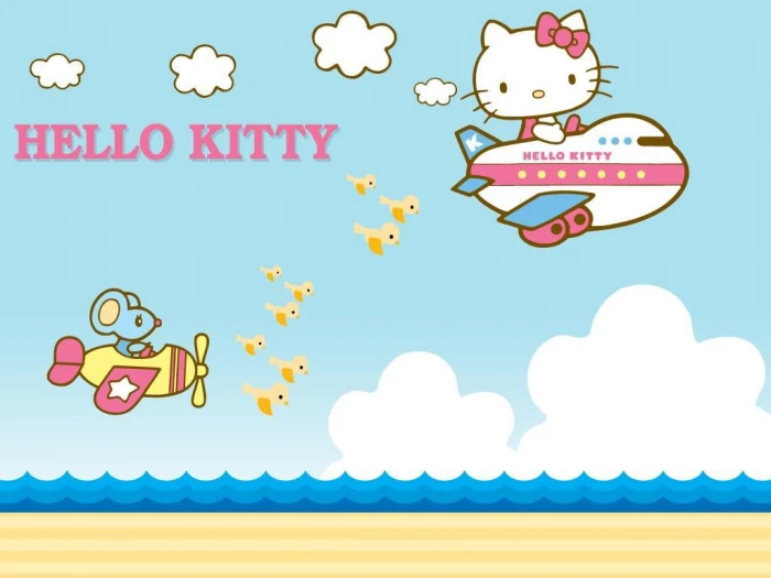 beach birds Hello Kitty Anime HD Art Clouds cute