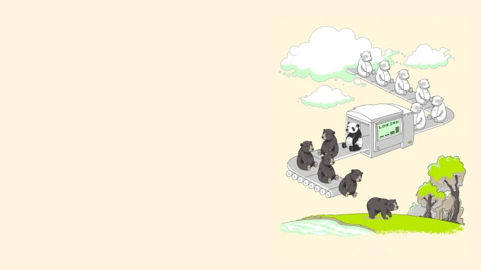 bear factory illustration bears panda artwork simple humor 2k