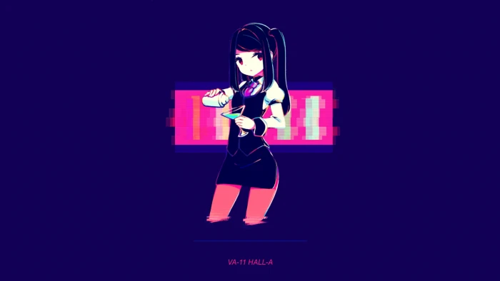 female animated character wallpaper cocktails bar neon va 11 hall a 2k