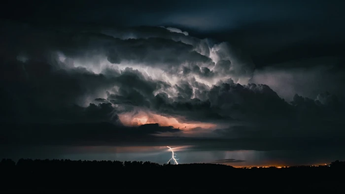 nature clouds sky storm lightning trees lights dark 2k