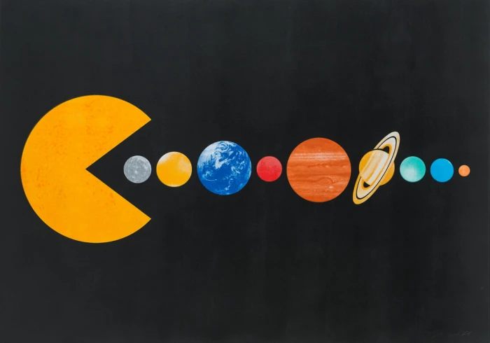 Pac Man and planet clip art abstract minimalism simple background