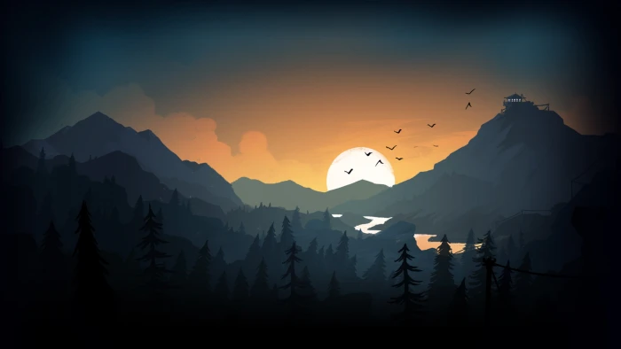 sun and mountain illustration drawing evening trees mountains 2k