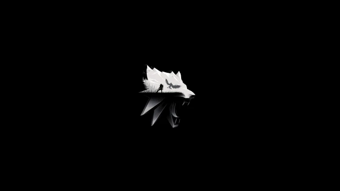 The Witcher video games PC gaming wolf black white minimalism 2k 4k