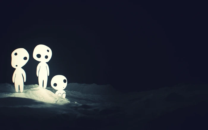 three white ghost illustration digital art Studio Ghibli 2k