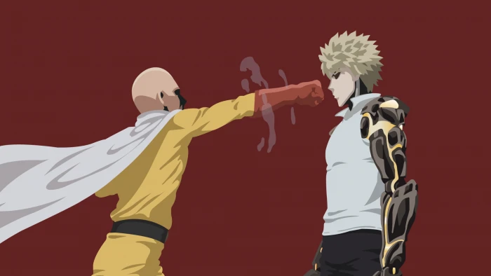 two male anime characters One Punch Man Saitama Genos artwork 2k