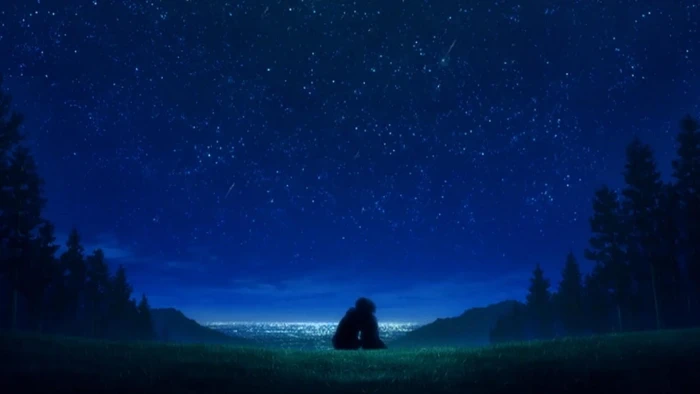 anime art starry stars night sky silhouette 2k