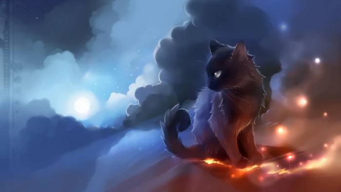 black cat illustration animated wallpaper artwork 2k