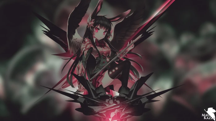 black haired anime character girls animal ears red eyes 2k