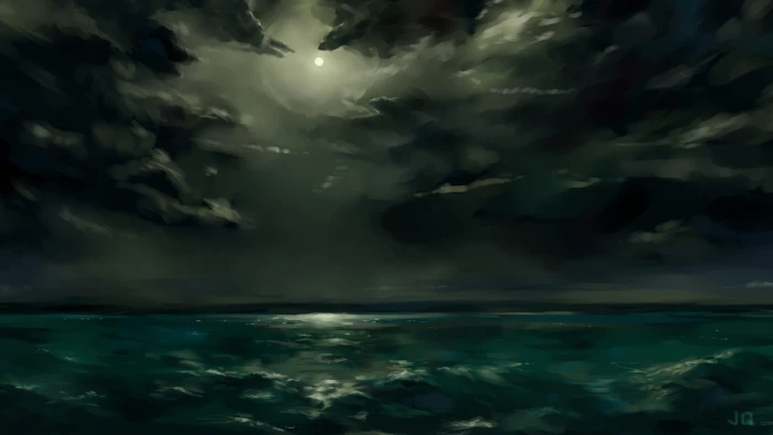 body of water painting clouds artwork digital art nature 2k