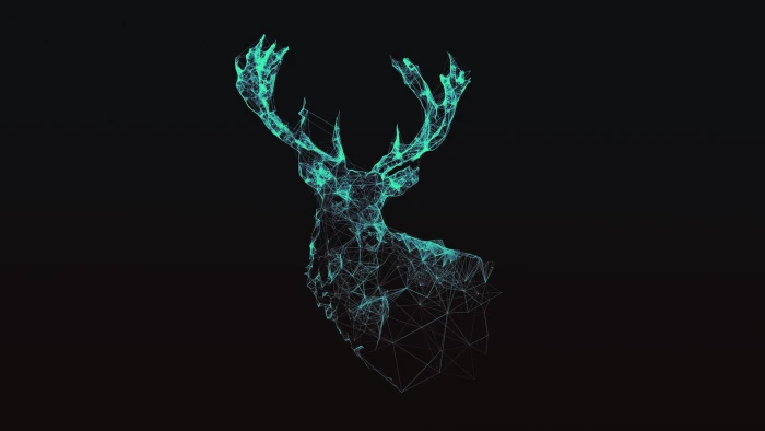 deer hologram lamp minimalism digital art cyan backgrounds 2k