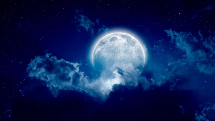 full moon sky night stars starry cloud 2k