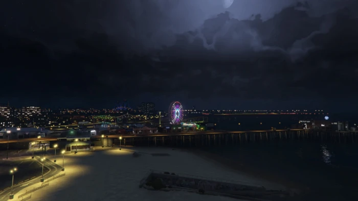 Grand Theft Auto V Online night storm beach 2k