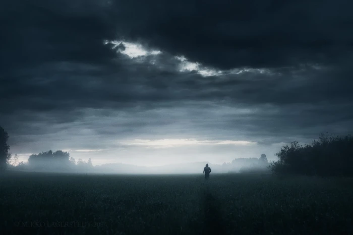 gray clouds dark loneliness alone nature grass horizon 2k