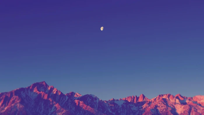 Landscape Simple Nature Moon Mountain Snowy Peak Clear Sky 2k