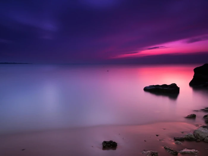 Purple Sunset Beach HD Desktop Wallpaper body of water wallpaper 2k