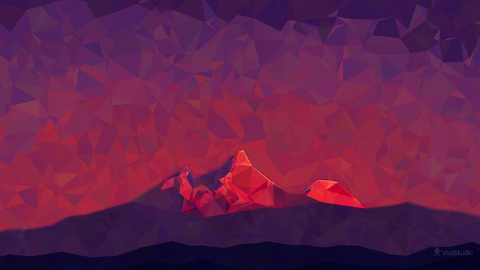 red and gray mountain digital art low poly minimalism 2k