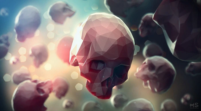 red skull wallpaper digital art low poly depth of field