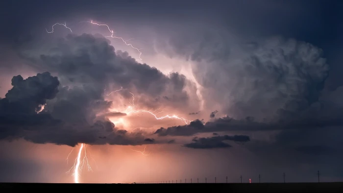 thunder and white clouds nature landscape horizon lightning 2k