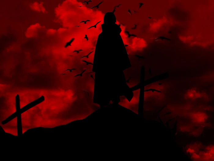 Uchiha Itachi Naruto Shippuuden silhouette red raven cross 2k